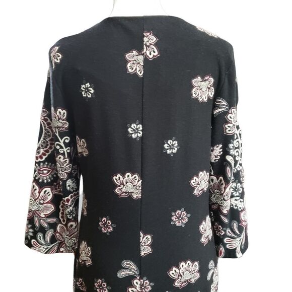 R&K Black w/ Textured Floral Print 3/4 Sleeve Shift Dress Sz 8 NWT - Picture 5 of 13